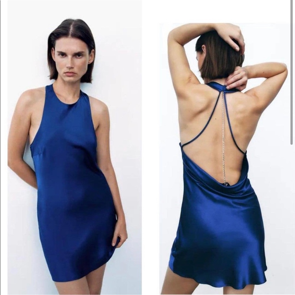 NWT Zara Open Back Chain Satin Dress